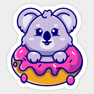 Cute baby koala with doughnut cartoon Sticker